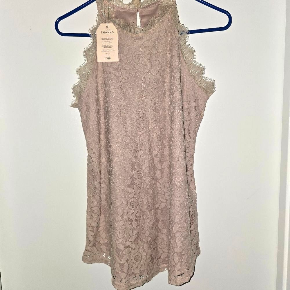 Berryou Pink Lace Crochet Hollow Out Tank Top Sleeveless Blouse NWT Size M